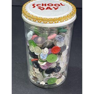 RARE School Day Glass Peanut Butter Jar W/ Vintage Buttons Over 1 Pound